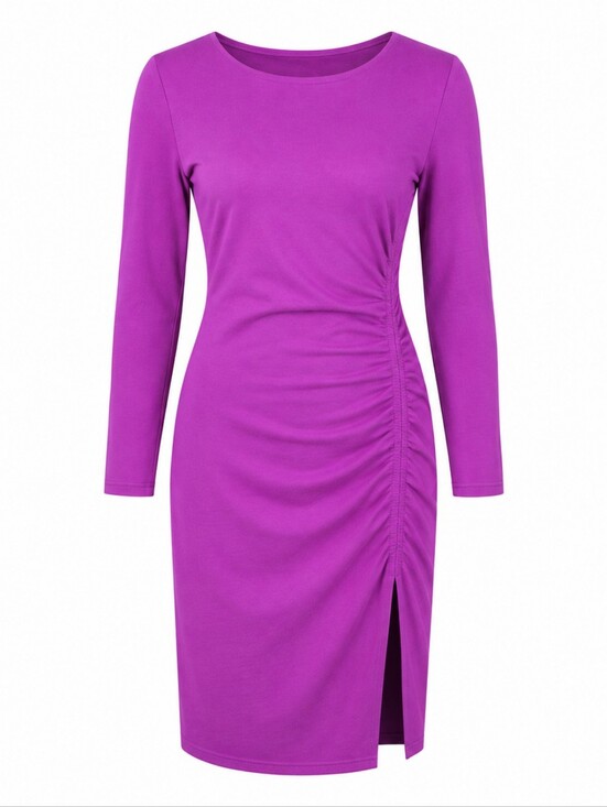 Boden Dresses & Skirts - BODEN | Vibrant Purple Ruched Bodycon Long Sleeve Cotton Blend Midi Dress | 4